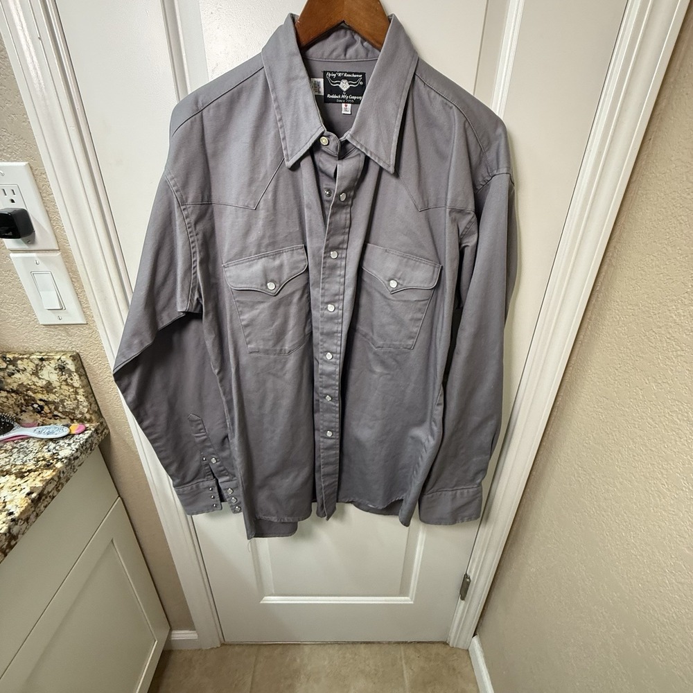 Vintage Flying R Ranchwear Ruddock XL Western Pearl Snap Shirt USA Made Gray